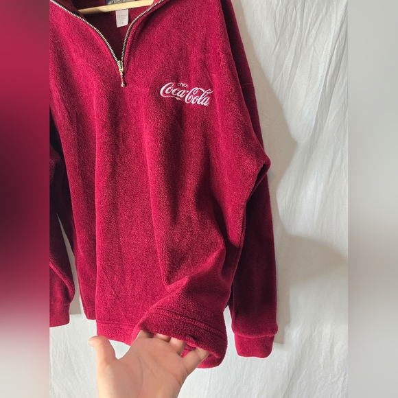 Coca-Cola red fleece unisex 3/4 zip sweater- Size Large- Flawed - Picture 3 of 6